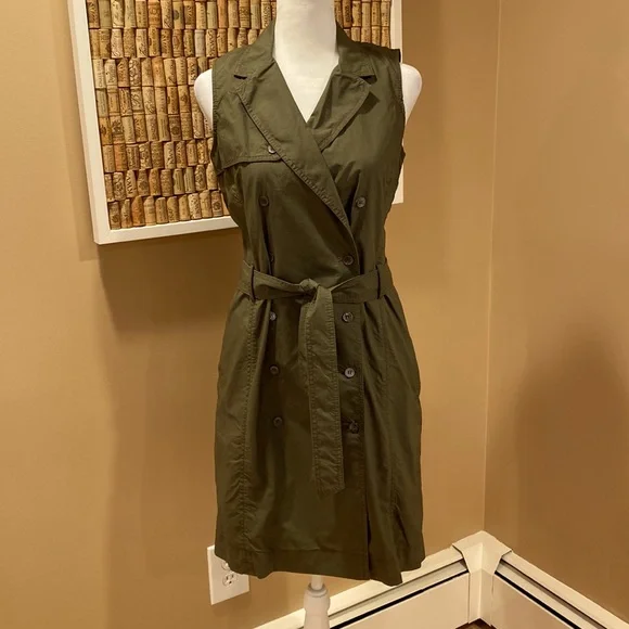 j crew green dress Green Sleeveless Cotton Blend Dress